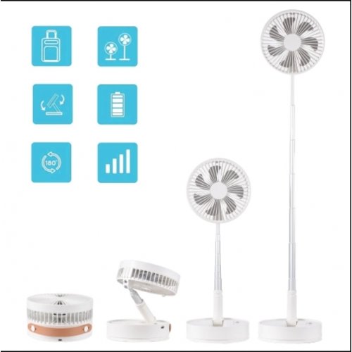Portable Low Noise Standing Fan Foldable Floor Fan Support 4 Wind Speed Timer 180? Rotate with 7200mAh Rechargeable Battery