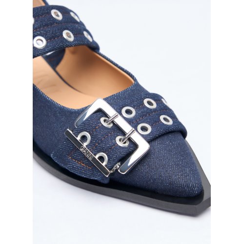 Ganni Feminine Denim Buckle Ballerina Flats