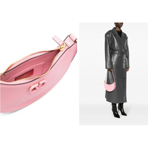  Pink VLogo Signature Leather Shoulder Bag
