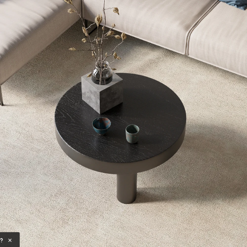 Threeens 23.6" Round Black Pine Wood Coffee Table Center Table for Living Room 