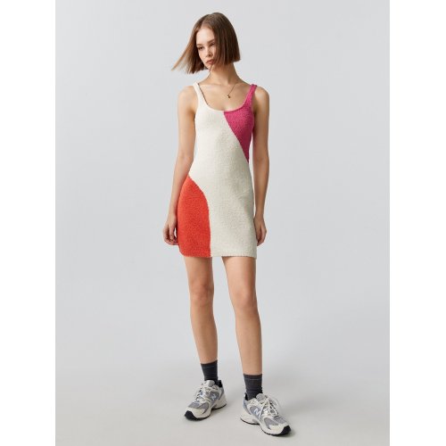 Three Tone Knit Mini Dress - Cream