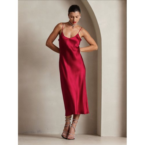 Spaghetti Strap Long Silk Dress 