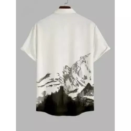 Men's Mountain ALASKA Letter Printed Button Up Short Sleeves Casual Shirt - White M