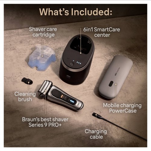 Braun Gift Box: Electric Shaver Series 9 9477cc, Cleaning Cartridge 4 Pack, & 94M Head Replacement