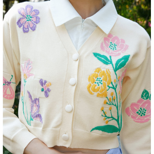 Pastel Bouquet Cardigan - Cream