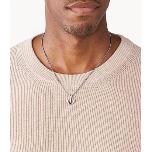 Pendler Silver-Tone Stainless Steel Anchor Pendant Necklace