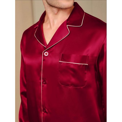 Men's Silk Lapel Full Length Pajama Set