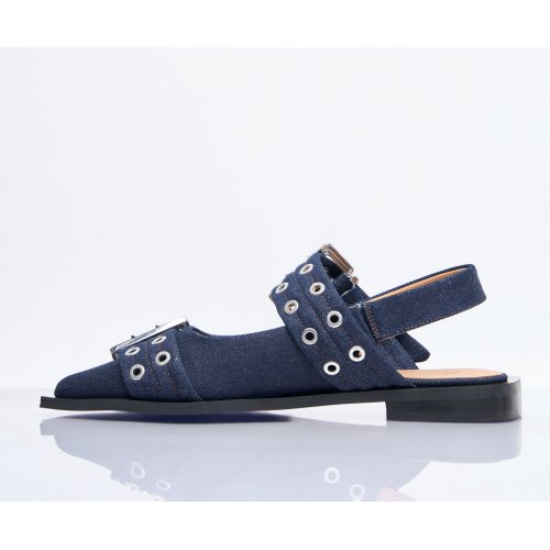 Ganni Feminine Denim Buckle Ballerina Flats