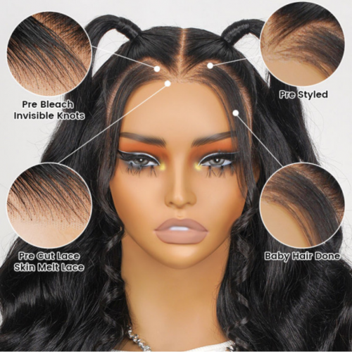 Ready To Go - Bouncy Body Wave Pre-Styled 6*8 HD Lace Wigs Glueless Wigs