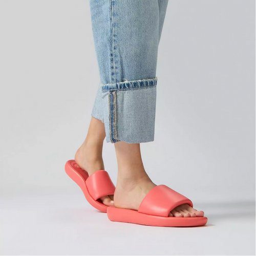Padded Leather Slides - rosy coral 