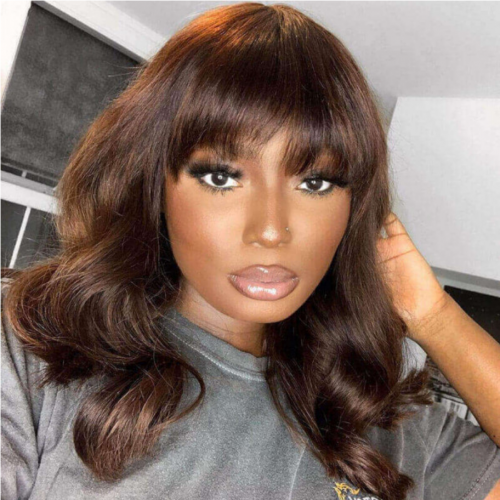 Brown Color Straight Human Hair Wigs With <span style='filter: blur(2.5px);'>****</span>
