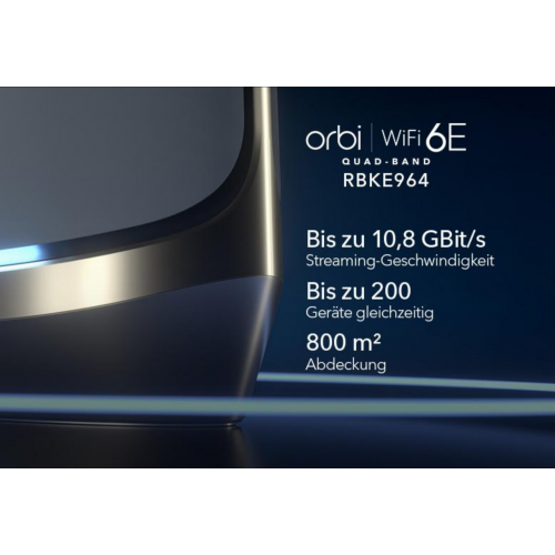 NETGEAR® OrbiTM Quad-band WiFi 6E Mesh System, 10.8 GBit/s, Router + 3 satellites (RBKE964)