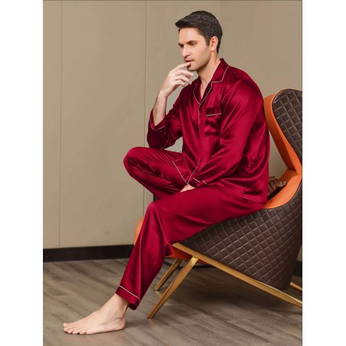 Men's Silk Lapel Full Length Pajama Set