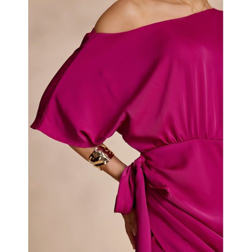 Satin Knotted Wrap Drop Shoulder <span style='filter: blur(2.5px);'>****</span> Dress