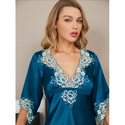 Clearance(UK Warehouse) -19Momme Pure Silk Casual Lace Trimmed Dress 