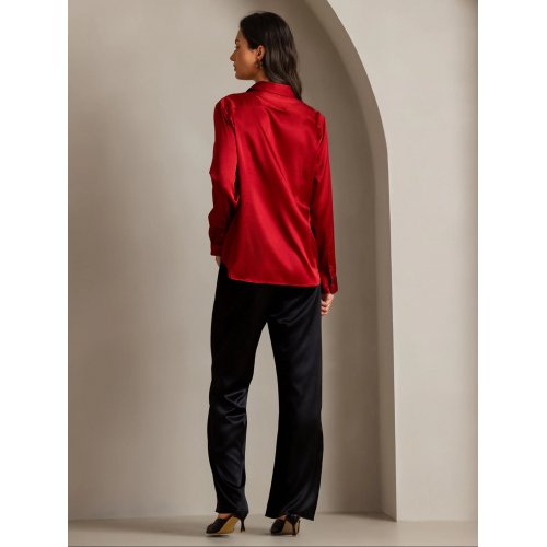  19Momme Silk Solid Color Basic Military Lapel Shirt