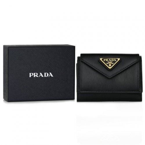 Prada unisex leather embossed tri-fold wallet