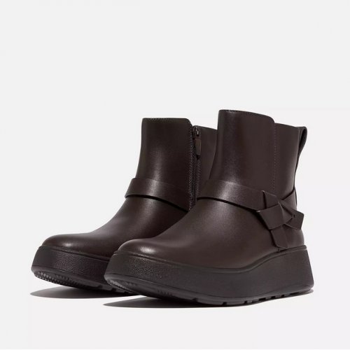 Folded-Knot Leather Flatform Short Boots