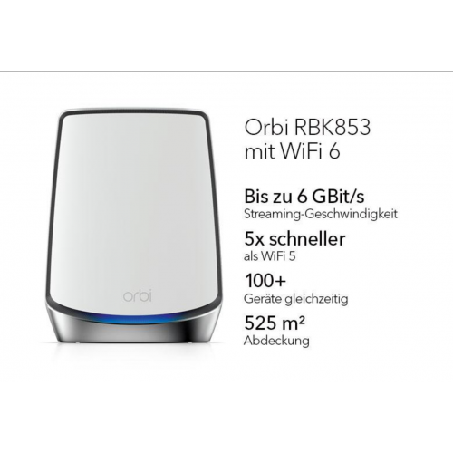 Orbi Tri-Band-WiFi 6-Mesh System, 6 Gbit/s, Router + 2 Satellites