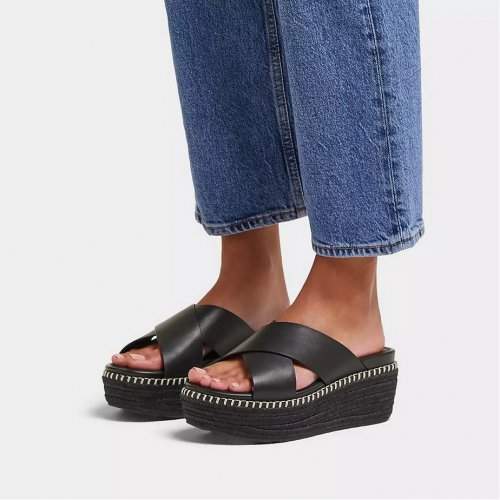 Espadrille Leather Wedge Cross Slides