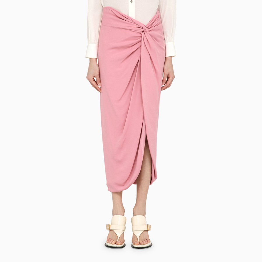 TheDoubleF - Pink viscose midi skirt with knot