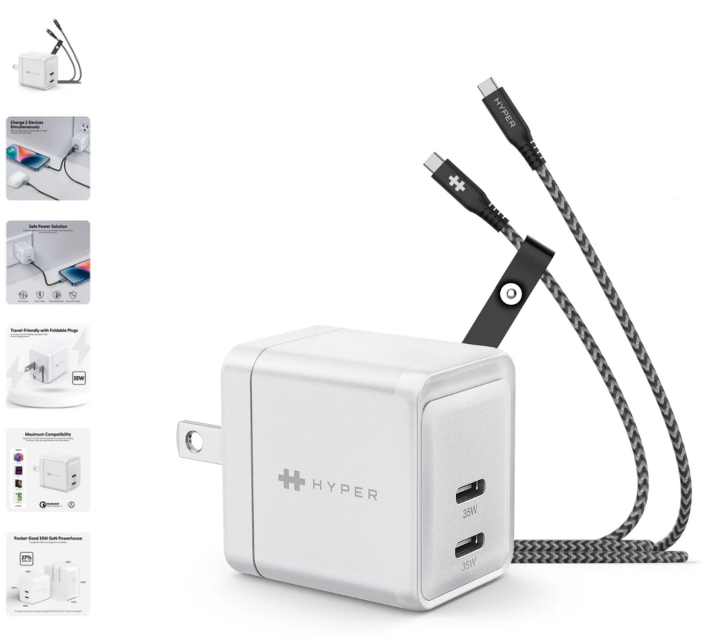 Charge On the Go Bundle - HyperJuice 35W GaN Charger and 2M USB-C Cable
