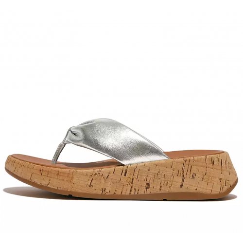 Metallic Leather-Twist Flatform Toe-Post Sandals (Cork Wrap)