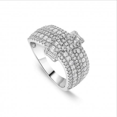 Platinum 1.00ct Diamond Baguette Twisted Centre Cocktail Band Ring