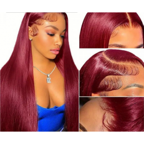 99J Hair Color LY Super Thin Transparent Lace Front Wig Burgundy Wig