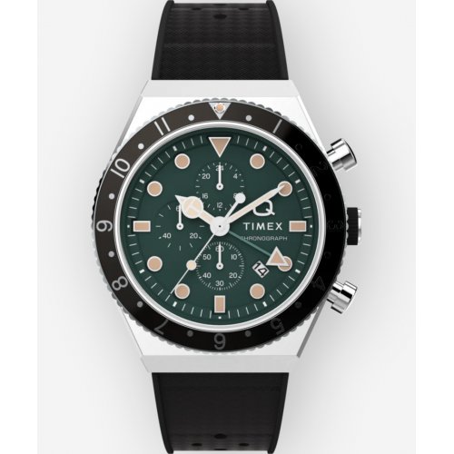 Q Timex 3-Time Zone Chronograph 40mm Synthetic Rubber Strap Watch