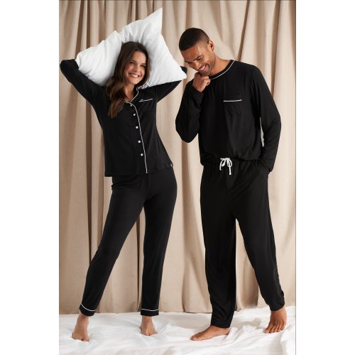 His and Hers Bamboo Pyjama Sets in Black