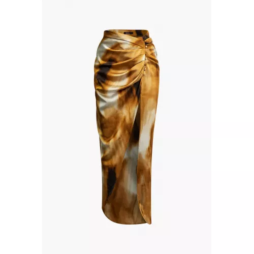 Tie Dye Ruched Split Maxi Skirt 