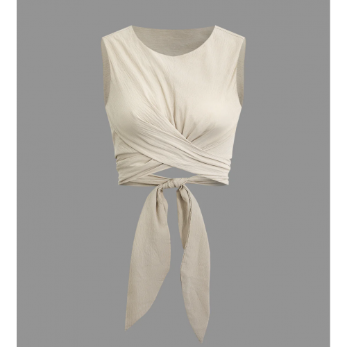 Wrap Tie Sleeveless Crop Blouse