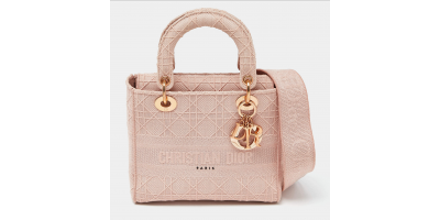 Dior Pink Cannage Embroidered Canvas Tote Bag                                                                                                                                                                                                                  