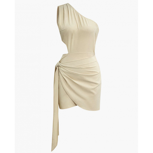 Asymmetrical Cut Out Ruched Tie Mini Dress 