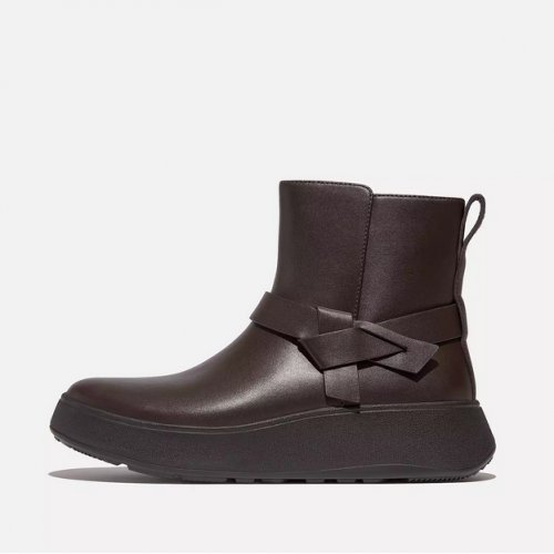 Folded-Knot Leather Flatform Short Boots