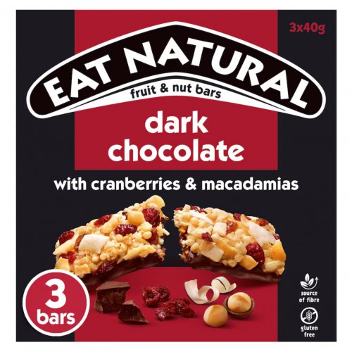 Eat Natural Fruit & Nut Bars with Dark Chocolate, Cranberries & Macadamias 3 x 40g