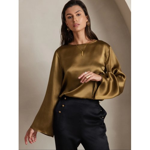19Momme Silk Solid Color Casual Long-sleeved T-shirt