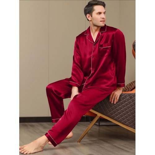 Men's Silk Lapel Full Length Pajama Set