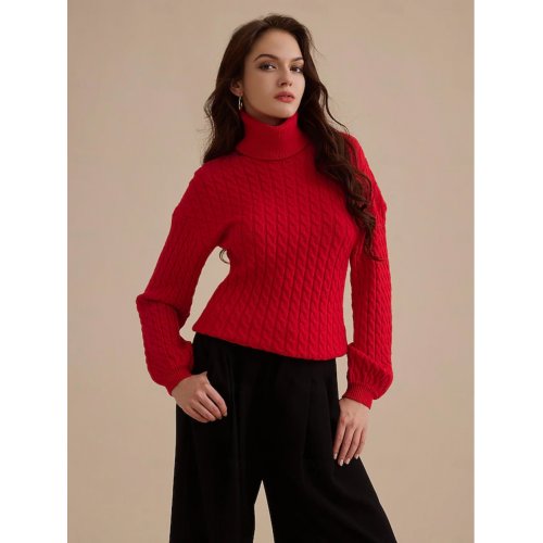 Cable Knit Turtleneck Pullover Sweater