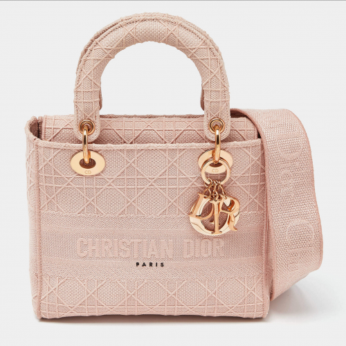 Dior Pink Cannage Embroidered Canvas Tote Bag                                                                                                                                                                                                                  
