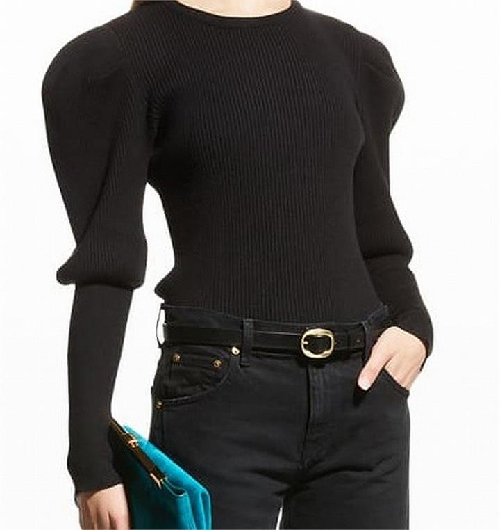 Jonathan Simkhai Women's Sweater Top Black Size XS Ribbed Puff Sleeve