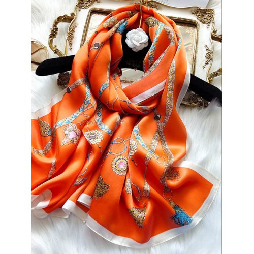 100% Mulberry Silk Printed Rectangular Long Shawl Scarf 170x53cm