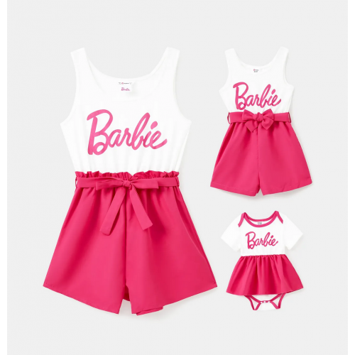 Barbie Mommy and Me Letter Print Belted Combo Tank Rompers