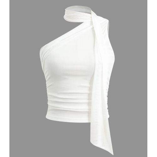 One-shoulder Tank Top with Scarf