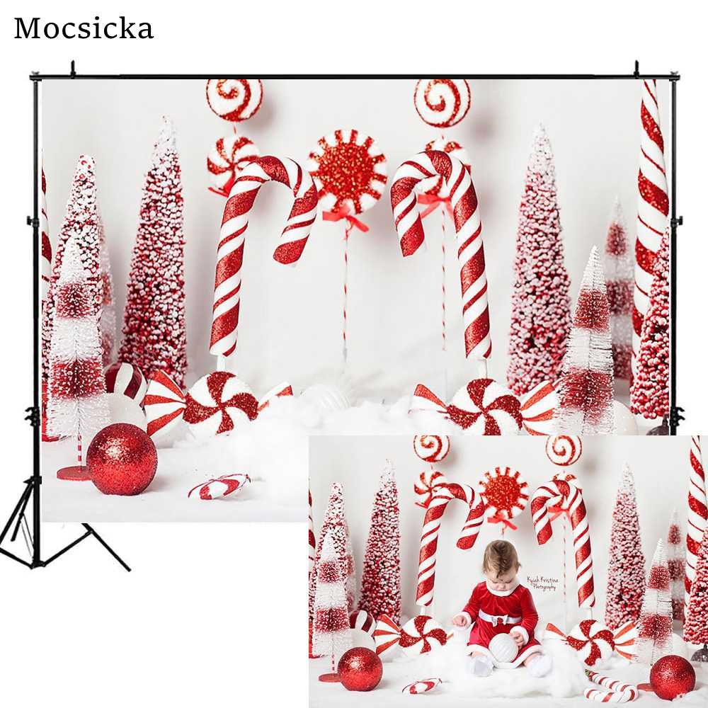 Mocsicka Christmas Backdrop Candy Cane Newborn Photography Props Child Birthday Photo Background Cake Smash Backdrops Photocall