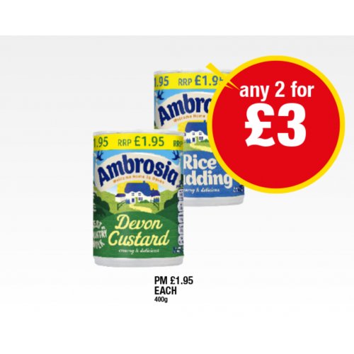 Ambrosia Rice Pudding, Devon Custard