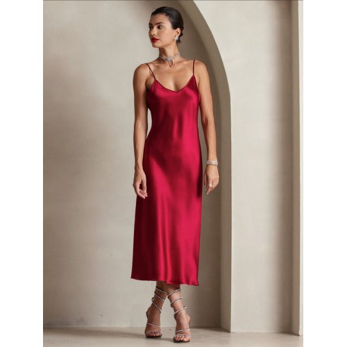 Spaghetti Strap Long Silk Dress 