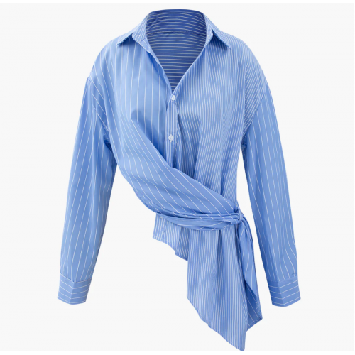 Stripe Asymmetric Hem Shirt 