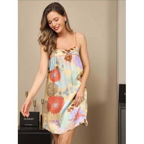 Clearance(UK Warehouse) -Pure Silk Floral Pattern Cute Spaghetti Strap Nightdress 